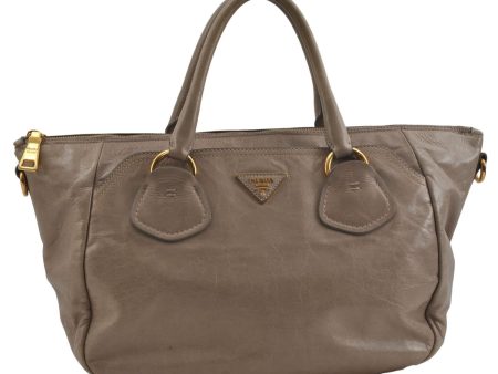 Authentic PRADA Vintage 2Way Leather Shoulder Tote Bag Beige 6047D Fashion