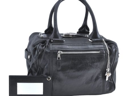 Authentic BALENCIAGA Boxy Hand Boston Bag Leather 168035 Black 0358E Supply