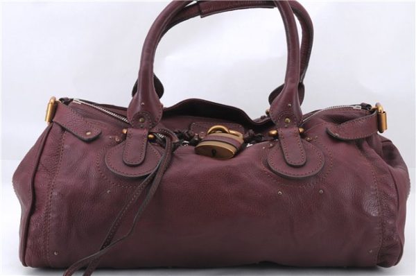 Authentic Chloe Vintage Paddington Leather Shoulder Tote Bag Purple 4808E Supply