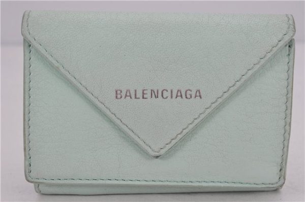 Authentic BALENCIAGA Papier Mini Wallet Trifold Purse Leather 391446 Blue 2157F Supply