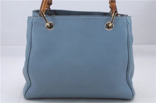 Auth GUCCI Bamboo Shopper Small 2Way Shoulder Hand Bag Leather 386032 Blue 4770D Online Sale