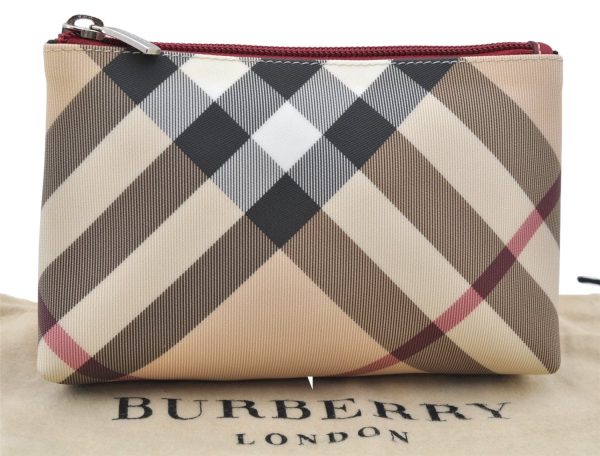 Authentic BURBERRY Vintage Nova Check Pouch Purse PVC Beige 4907E Online Sale