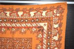 Auth HERMES Petit Carre 40 Scarf Handkerchief Plants Pattern Silk Orange 9633D Fashion