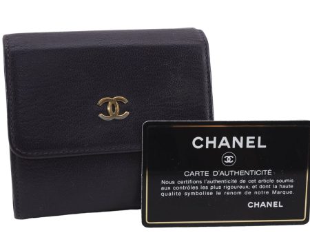 Authentic CHANEL Calf Skin CoCo Mark Trifold Wallet Purse Purple CC 9956D Supply