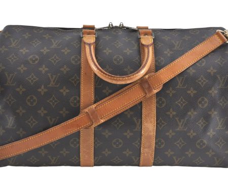 Auth Louis Vuitton Monogram Keepall Bandouliere 45 Boston Bag M41418 LV J1348 on Sale