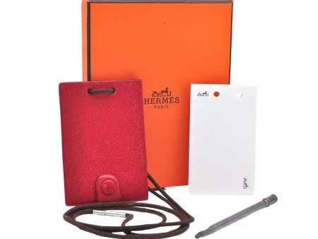 Authentic HERMES Vintage Mini Note Pad with Neck Strap Leather Red Box 0062E Sale