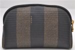 Authentic FENDI Pequin Cosmetic Pouch Purse PVC Leather Brown Black 4612E Fashion