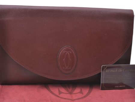 Auth Cartier Must de Cartier Clutch Hand Bag Purse Leather Bordeaux Red J1215 Hot on Sale