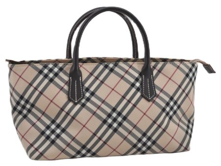 Authentic BURBERRY BLUE LABEL Check Hand Bag Nylon Leather Beige 9695E Cheap