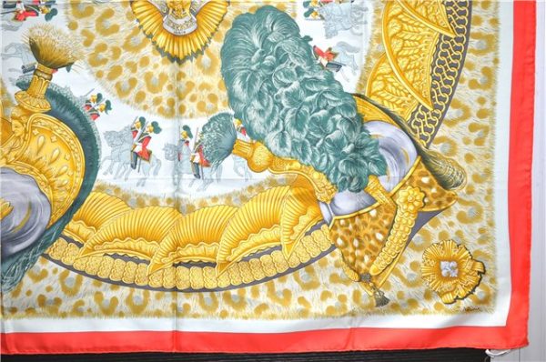 Authentic HERMES Carre 90 Scarf  CASQUES et PLUMETS  Silk Red 2928E on Sale