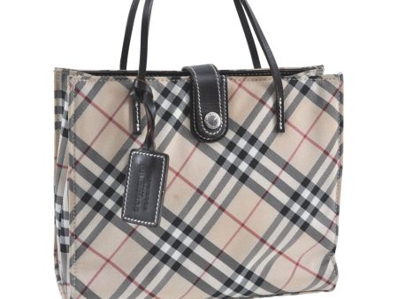 Authentic BURBERRY BLUE LABEL Check Hand Tote Bag Nylon Leather Beige 2998C For Discount