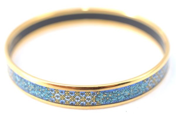 Authentic HERMES Email PM Bangle Star Flower Motif Gold Blue J1394 Supply