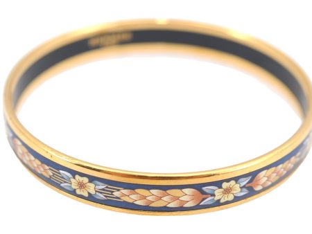 Authentic HERMES Email PM Bangle Flower Motif Gold Navy Blue J2939 Online Hot Sale