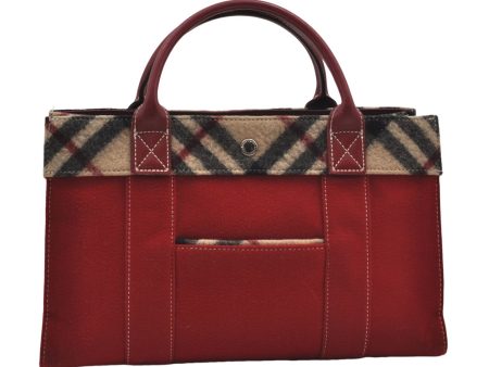 Authentic BURBERRY BLUE LABEL Hand Bag Polyester Leather Red Beige 9104D Supply