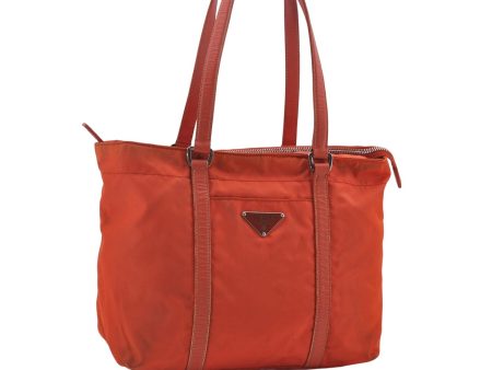 Authentic PRADA Nylon Tessuto Leather Shoulder Tote Bag Purse Orange 0132E Fashion