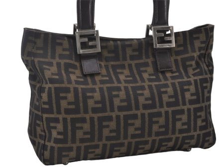 Authentic FENDI Zucca Hand Bag Purse Nylon Leather Brown 1426E Hot on Sale