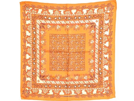 Auth HERMES Petit Carre 40 Scarf Handkerchief Plants Pattern Silk Orange 9633D Fashion