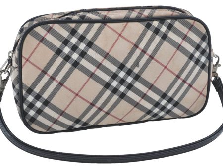 Auth BURBERRY BLUE LABEL Nova Check Hand Bag Pouch Nylon Leather Beige J1920 Supply