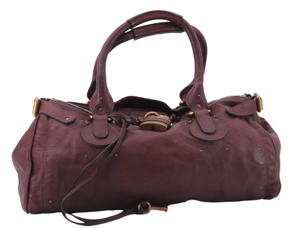 Authentic Chloe Vintage Paddington Leather Shoulder Tote Bag Purple 4808E Supply