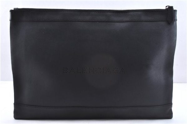 Authentic BALENCIAGA Navy Clip L Clutch Bag Purse Leather 373840 Black 4890E Online