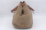 Authentic PRADA Logo Jacquard Canvas Leather 2Way Shoulder Hand Bag Brown 5558D Discount