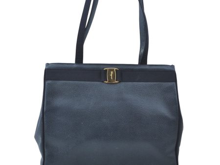 Authentic Salvatore Ferragamo Vara Leather Shoulder Tote Bag Navy Blue SF J1880 Sale