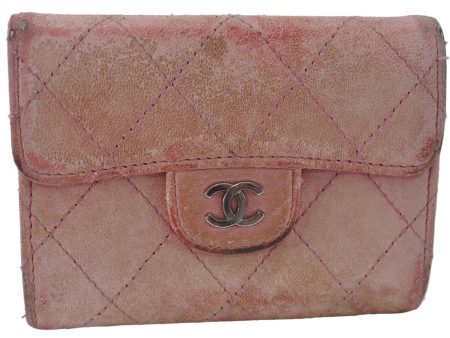 Authentic CHANEL Lamb Skin Matelasse CC Logo Coin Purse Pink 6364C on Sale