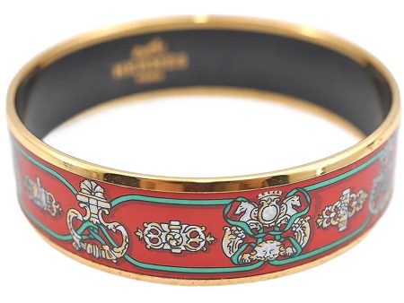 Authentic HERMES Email GM Bangle Bangle Crest and Ribbon Motif Red Gold J2936 Hot on Sale