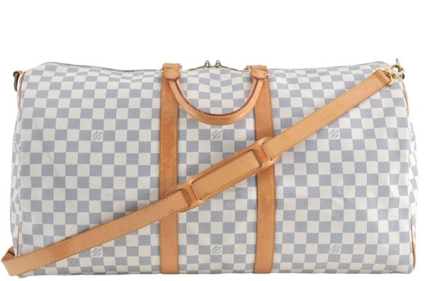 Auth Louis Vuitton Damier Azur Keepall Bandouliere 55 Boston Bag N41429 LV J0485 For Discount