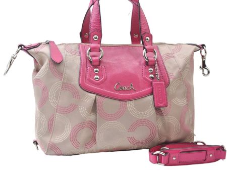 Auth COACH Ashley Dotted Op Art Satchel 2Way Hand Bag Canvas Leather Beige 6855E on Sale