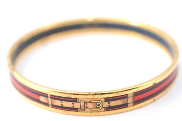 Authentic HERMES Email PM Bangle Belt Motif Gold Red Black J1411 Hot on Sale