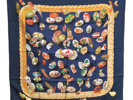 Authentic HERMES Carre 90 Scarf  COUVEE D HERMES  Silk Nav Blue J4324 For Discount