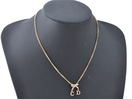 Authentic Christian Dior Ribbon Gold Tone Chain Pendant Necklace CD J1479 Online