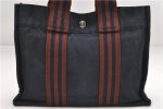 Authentic HERMES Fourre Tout PM Hand Tote Bag Canvas Navy Brown 2919E Sale