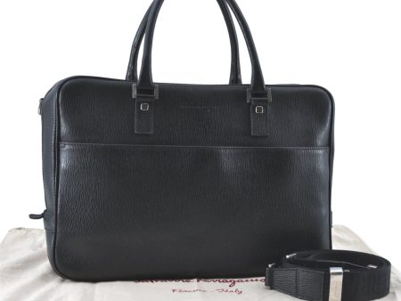 Authentic Ferragamo 2Way Briefcase Business Shoulder Bag Leather Black J1214 For Sale