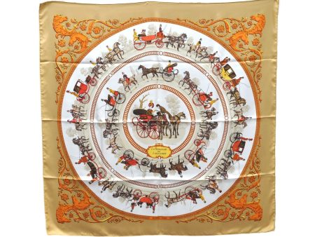 Auth HERMES Carre 90 Scarf  LA PROMENADE DE LONGCHAMPS  Silk Brown Box 9517D Hot on Sale