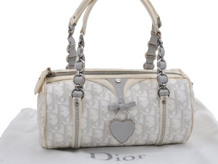 Auth Christian Dior Trotter Romantic Ribbon Hand Bag PVC Leather White 8437D Discount