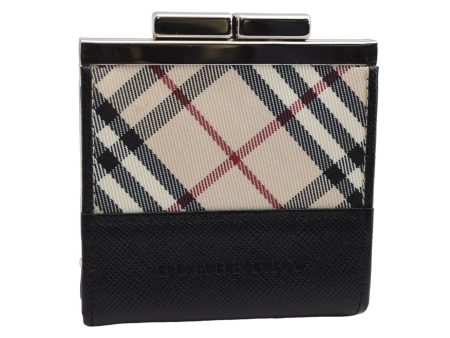 Authentic BURBERRY Nova Check Coin Case Purse Canvas Leather Beige Black 4713E For Cheap