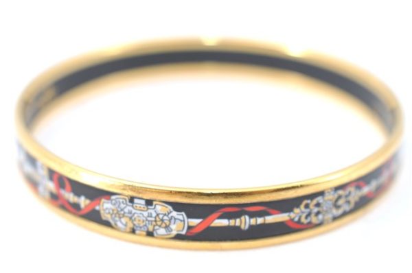 Authentic HERMES Email PM Bangle Weapon Motif Gold Black Red J0855 Online Sale