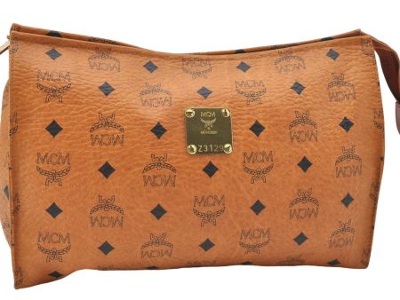 Authentic MCM Vintage Visetos Leather Clutch Hand Bag Purse Brown 5073E Online Sale