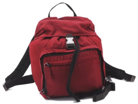 Authentic PRADA Nylon Leather Backpack Red 3710D For Discount