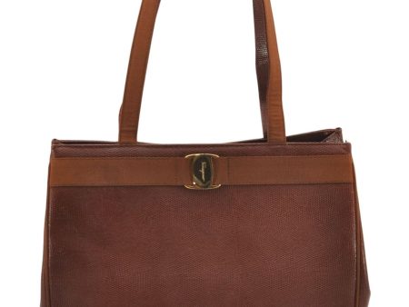 Authentic Salvatore Ferragamo Vara Leather Shoulder Tote Bag Brown SF 8533D For Discount