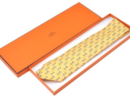 Authentic HERMES Necktie Bird Pattern Silk Yellow Box J2979 Online Hot Sale