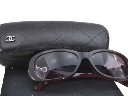 Auth CHANEL Sunglasses Rhinestone CC Logos CoCo Mark Plastic Bordeaux Red J4328 Online Hot Sale