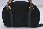 Authentic GUCCI Bamboo 2way Hand Shoulder Pouch Purse Suede Leather Black 9298D Online now