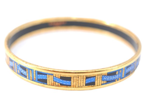 Authentic HERMES Email PM Bangle Ribbon Motif Gold Blue Black J1568 Cheap