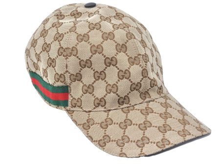 Authentic GUCCI Web Sherry Line Cap GG Canvas Leather Size L 200035 Brown J1250 Online now