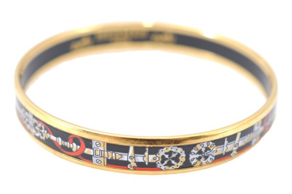 Authentic HERMES Email PM Bangle Weapon Motif Gold Black Red J0855 Online Sale