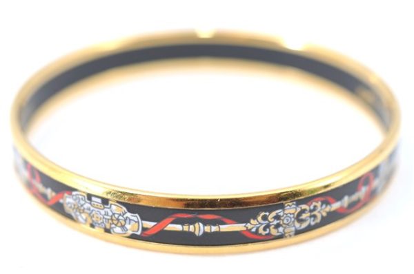 Authentic HERMES Email PM Bangle Weapon Motif Gold Black Red J0855 Online Sale