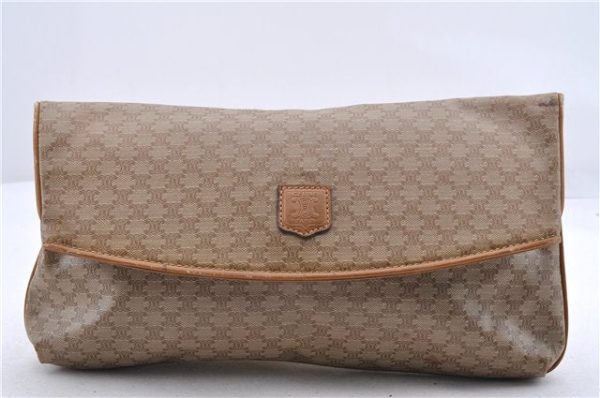 Authentic CELINE Macadam Blason Pattern Clutch Bag Purse PVC Leather Beige 9039C Cheap